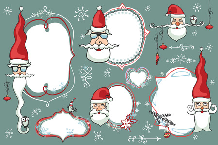 Christmas Doodles set .Badges,labels with santa faceのイラスト素材