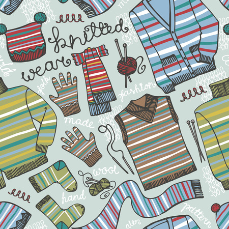Knitted clothing seamless pattern.Colored strips ornamentのイラスト素材
