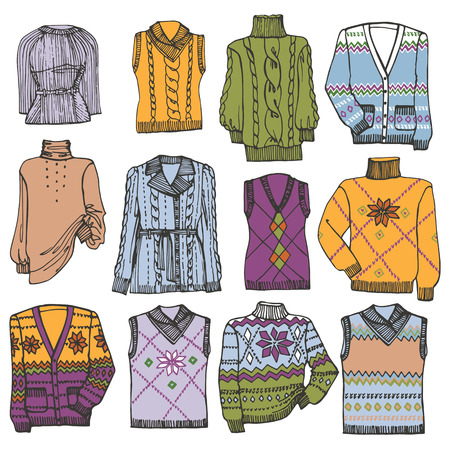 Fashion Sketchy.Different knitted clothing setのイラスト素材