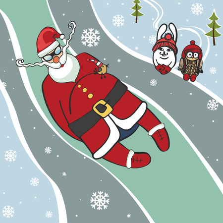Santa  luge racer.Humorous illustrations.Winter sportのイラスト素材