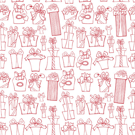 Gift box seamless pattern.Outline Doodleのイラスト素材