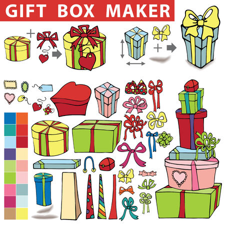 Gift box maker.Doodle setのイラスト素材