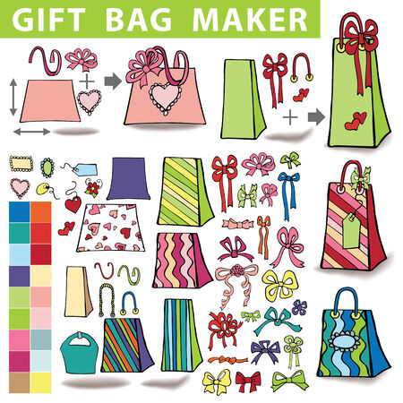 Gift bags maker.Colorful Doodle setのイラスト素材