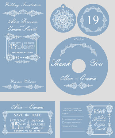Winter wedding template set.Snowflakes swirling borderのイラスト素材