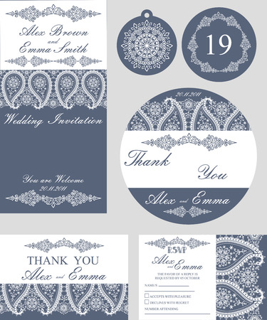 Winter wedding template set.Snowflakes paisley borderのイラスト素材