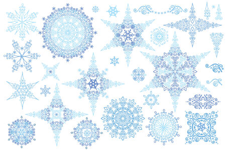 Snowflakes winter set.Vector doodlesのイラスト素材