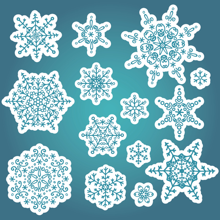Snowflakes winter set.Vector doodles stickersのイラスト素材