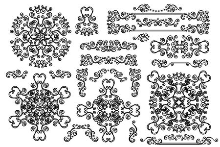 Mandala,Border,frame set.Winter doodles decorのイラスト素材