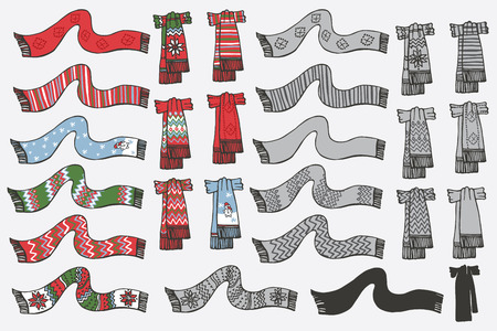 Fashionable knitted scarf. Doodle hand sketchのイラスト素材