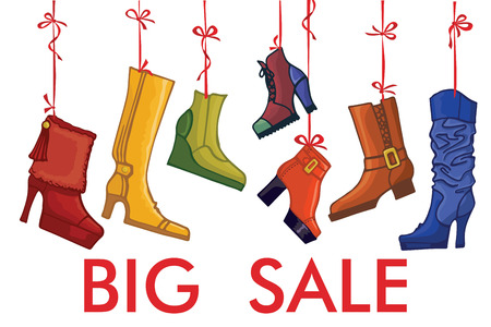 Fashionable colored women\'s boots,shoes.Big saleのイラスト素材