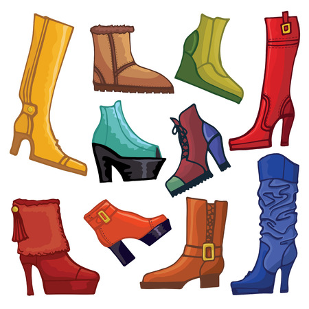 Fashionable colored women\'s boots and shoesのイラスト素材