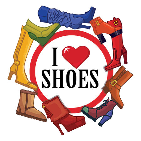 Fashionable colored women\'s boots ,shoes.Sign loveのイラスト素材
