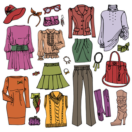 Fashion Sketchy.Females clothing and accessories setのイラスト素材