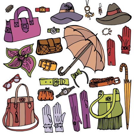 Fashion Female Accessories Set.Hand drowing Sketchのイラスト素材