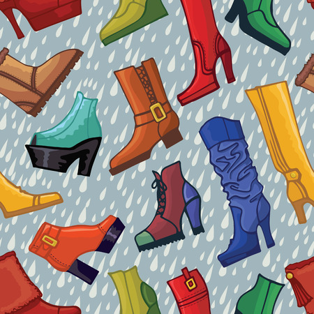 Colored women\'s boots ,shoes,raindrops seamless patternのイラスト素材