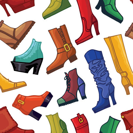 Colored women\'s boots ,shoes seamless patternのイラスト素材