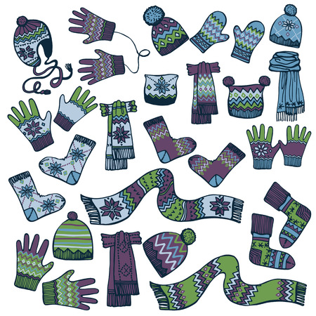 Colored Sketchy.Males knitted clothing accessories setのイラスト素材