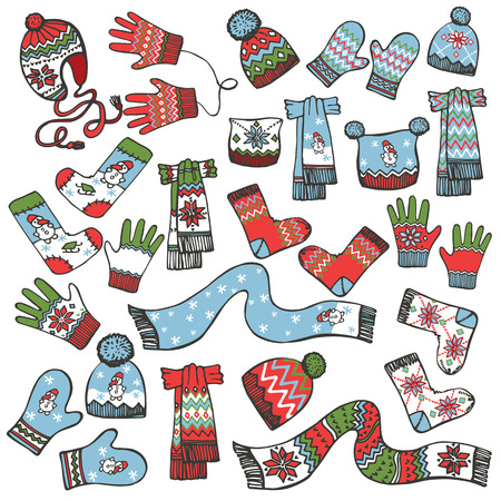 Colored Sketchy.Baby knitted clothing accessories setのイラスト素材