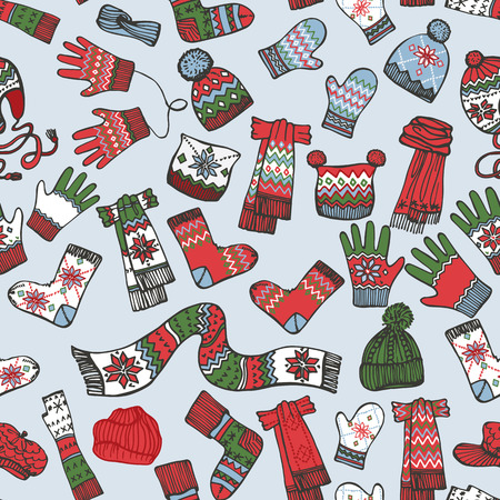 Colored Sketchy seamless pattern.Knitted clothing accessoriesのイラスト素材