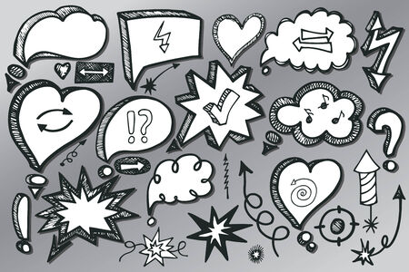 Comic Speech Bubbles and arrow with shadow. Doodle Sketchy set.Vector.のイラスト素材