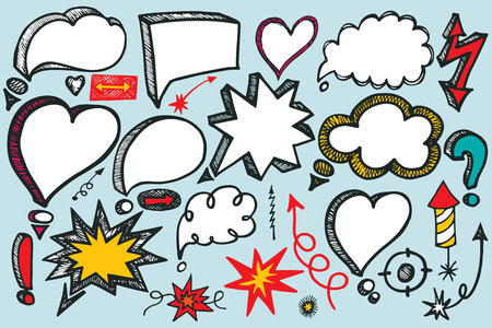 Comic Speech Bubbles and arrow colored set. Doodle vectorのイラスト素材