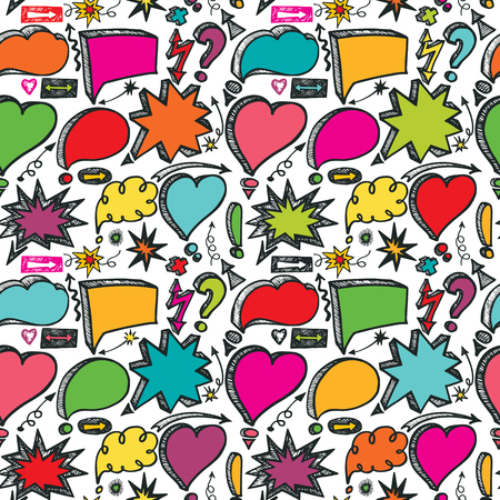 Comic Speech Bubbles and arrow in seamless pattern. For fabric,Wallpaper,background,textures,packaging,backdrop..Hand drawing style.Colored vectorのイラスト素材