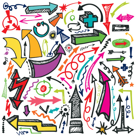 Doodle Hand draw Arrow, sign. Multicolor Vector setのイラスト素材