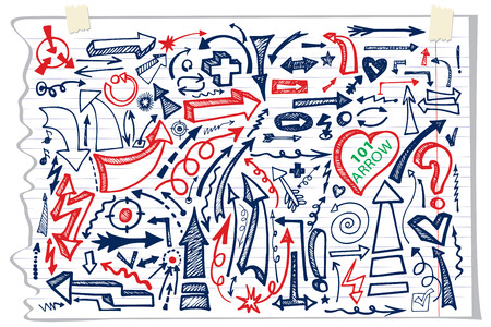 Doodle Hand draw Arrow,sign.Doodle sketchy notepaper Vector set.101 arrows and other elementsのイラスト素材