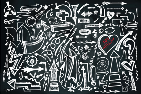 Doodle Hand draw Arrow,sign.Doodle sketchy chalkboard Vector set.101 arrows and other elementsのイラスト素材