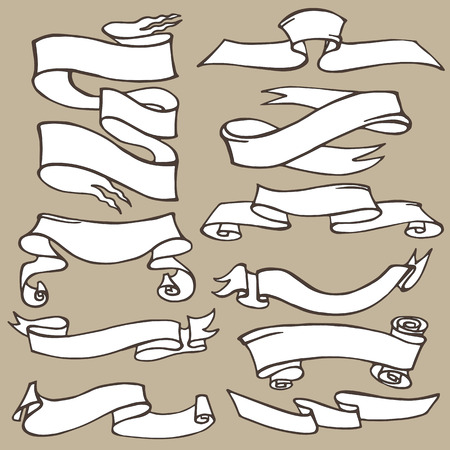 Old ribbon banner - for holiday decoration, scrapbook ,design template,sale ,wedding design in vector .Hand drawing retro style,doodle Outline.のイラスト素材