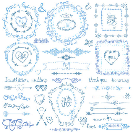 Hand drawn brushes,wreath set.Chalkboard Doodle decorのイラスト素材