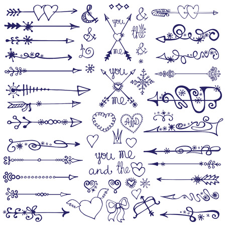 Doodle arrows,decor element,snowflakes.Winter loveのイラスト素材