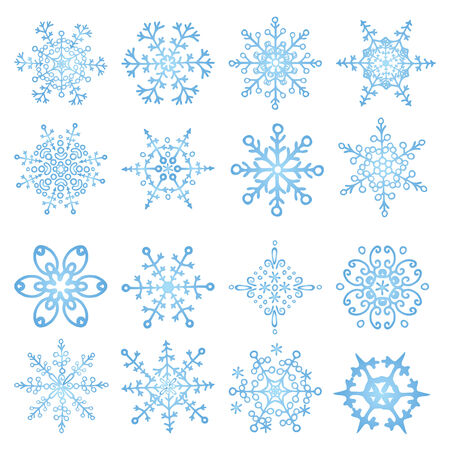 Snowflake icon set. Colored Winter doodles decorのイラスト素材