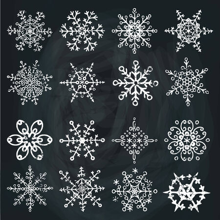 Snowflake icon set. Winter doodles decor,Chalcboardのイラスト素材