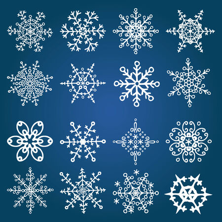 Snowflake icon set. Winter doodles decorのイラスト素材