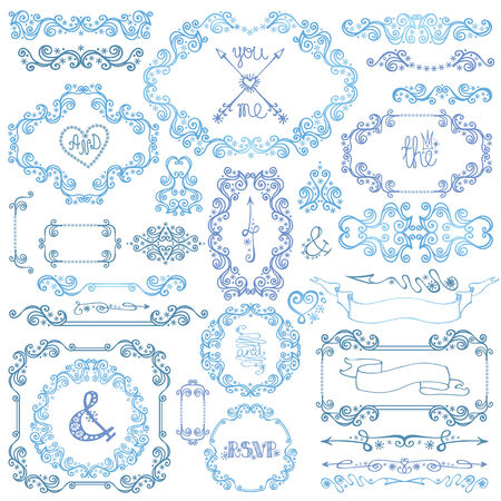 Winter swirls decor.Frame and Border setのイラスト素材