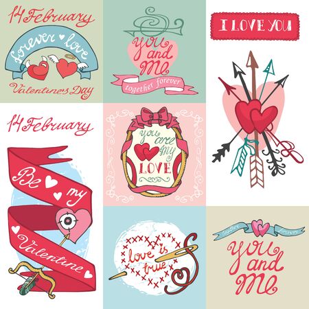 Valentines day cards set.Labels,frames,decorative elementsのイラスト素材
