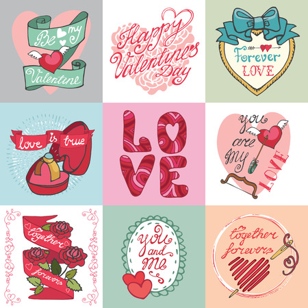 Valentines day card set.Labels,frames ,decorative elements,hearのイラスト素材