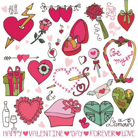 Valentine day,wedding design.Hearts,frame,decor element setのイラスト素材