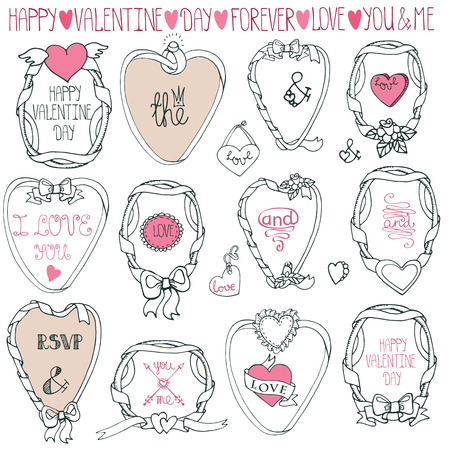 Romantic frame set.Hand drawing Valentine,wedding decorのイラスト素材