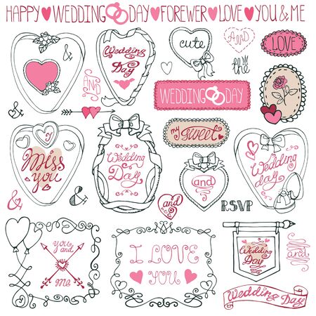 Romantic frame bundle.Hand drawing Valentine,wedding decorのイラスト素材