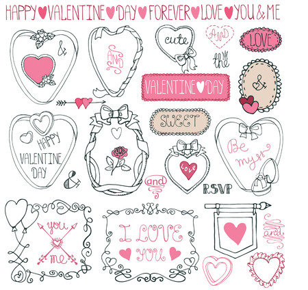 Romantic frame bundle.Hand drawing Valentine,wedding decorのイラスト素材