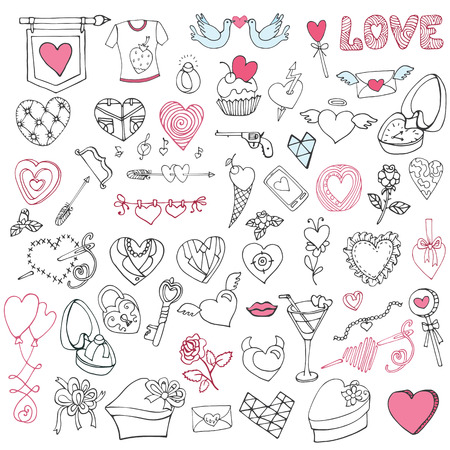 Romantic big bundle.Hand drawing Valentine,wedding decorのイラスト素材