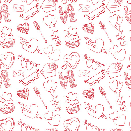 Hearts seamless pattern.Valentine day,love,wedding.Outlineのイラスト素材