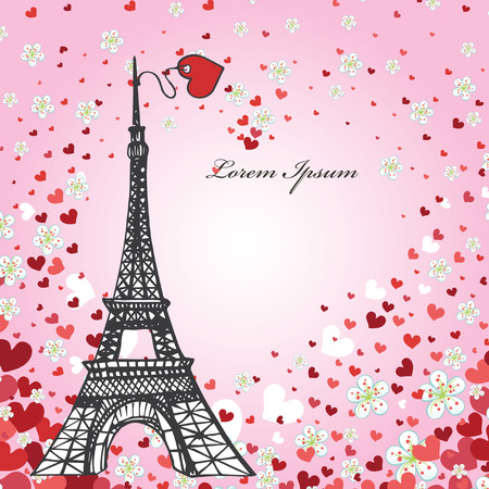Design Template.Hearts ,flowers,Eiffel towerのイラスト素材