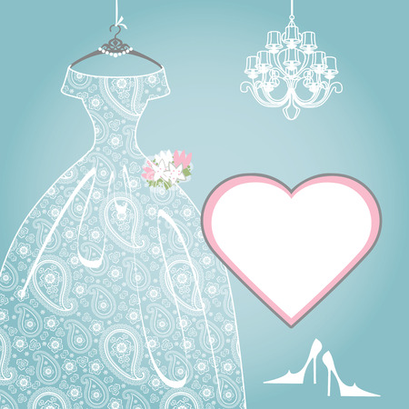 Wedding bridal dress.Paisley lace,chandelier,labelのイラスト素材