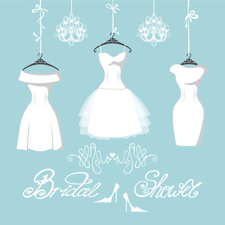 Set of  three bridal dresses hang on ribbonsのイラスト素材
