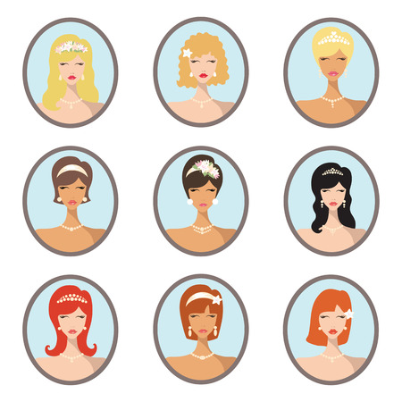 Bride images set.Wedding hairstyles design templateのイラスト素材