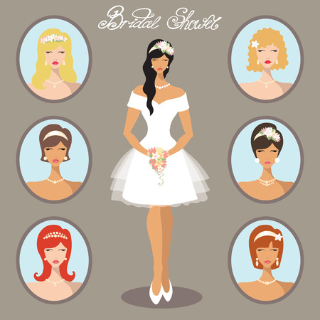 Bride and images set.Wedding hairstylesのイラスト素材