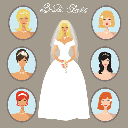Bride  images set.Wedding hairstylesのイラスト素材